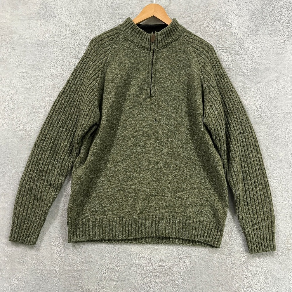 Vintage Pendleton Sweater Mens Large 1/4 Zip 100% Shetland Wool Green Old Money